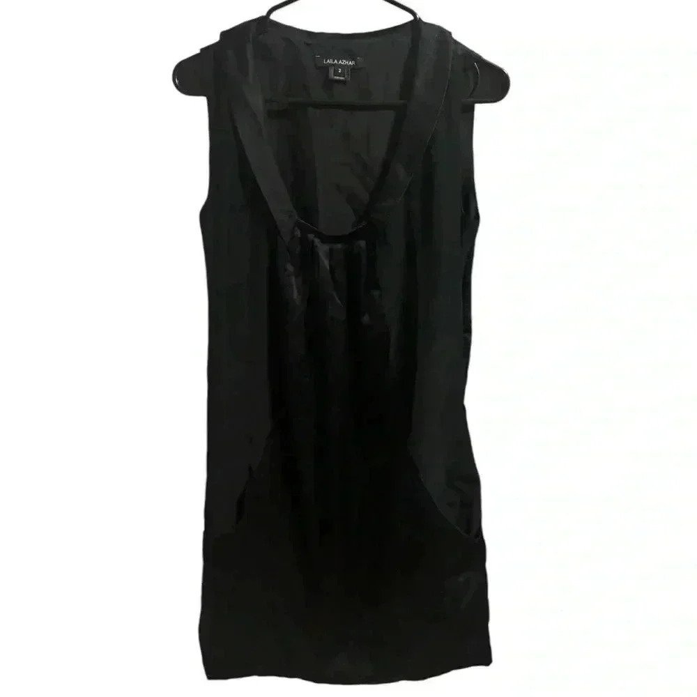 Laila Azhar Black 100% Silk Midi Dress Size 2